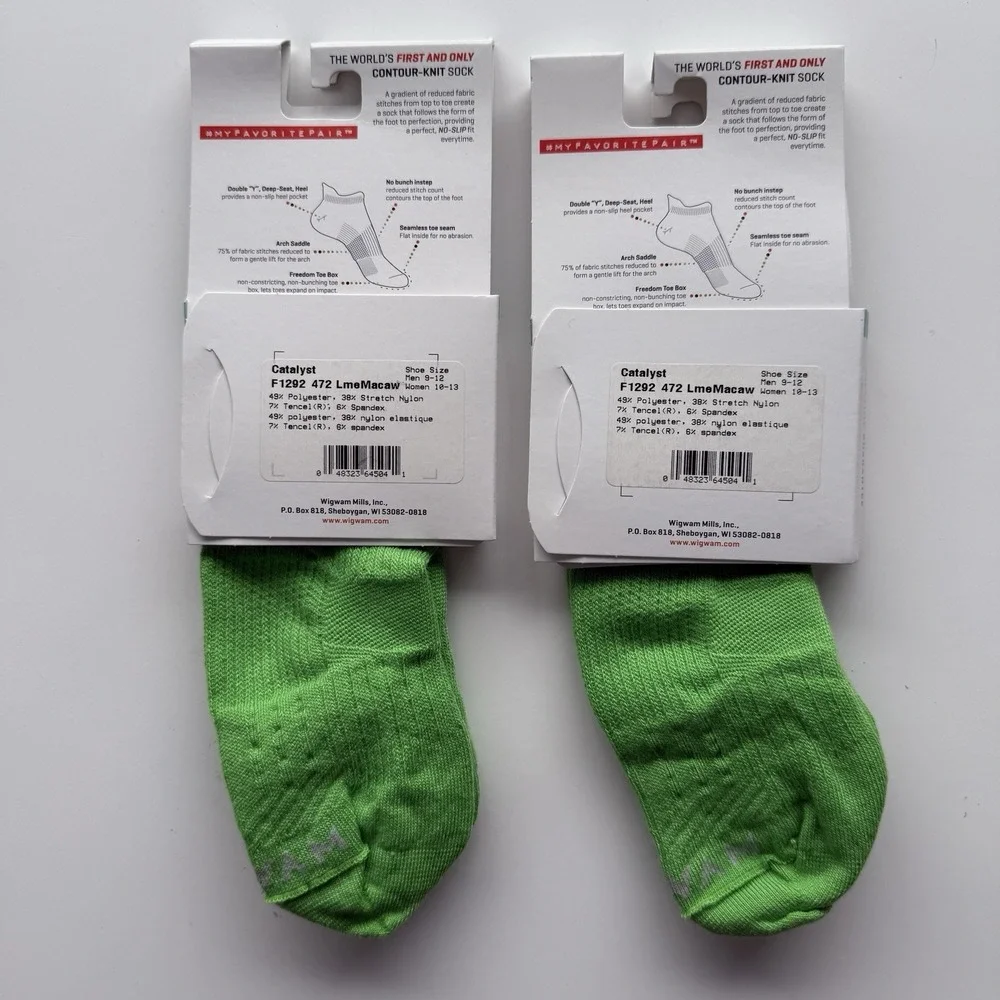 Lot 2 WIGWAM Catalyst SynchroKnit Contour No Slip Tab Sock Large M 9-12 W 10-13